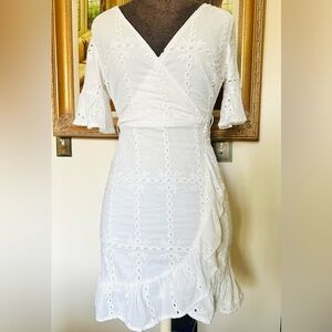 SHEIN White Ruffled Wrap Dress